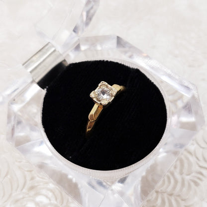 Vintage 1930s Art Deco Clear Zircon and 14k Yellow Gold Clear Illusion Ring Size 6.75