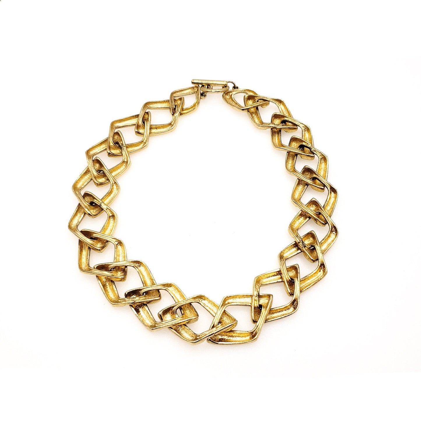 Vintage Yellow Gold Plate Chunky Necklace 1980s Gold Chunky Statement 17" Necklace - Thick Statement Costume Gold Necklace