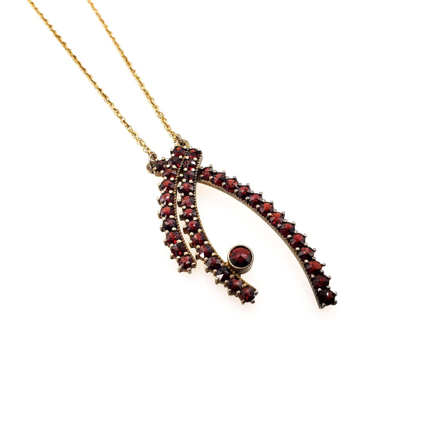 Vintage Bohemian Garnet Necklace - 1960s Czech Garnet and Gold Wash Unique 18" Necklace - Red Garnet Gold Wash Multi Gem Necklace