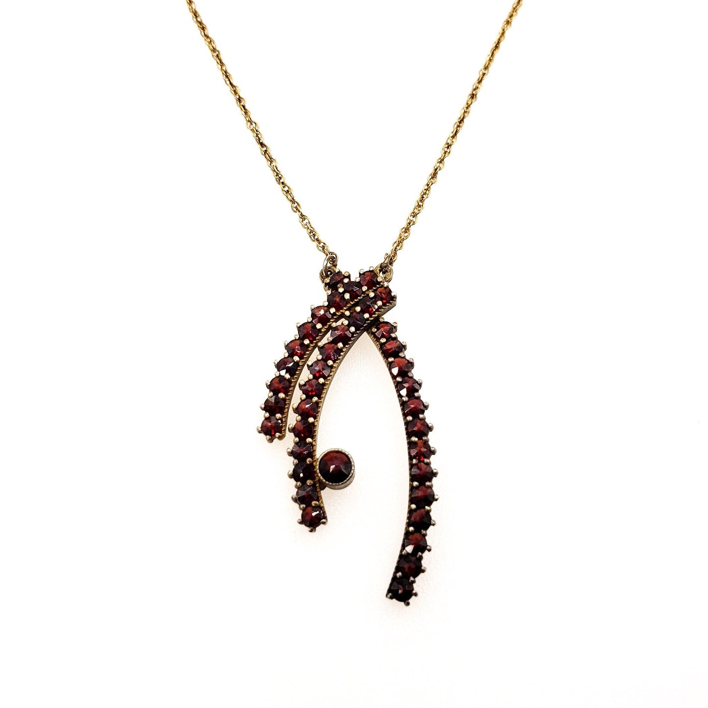 Vintage Bohemian Garnet Necklace - 1960s Czech Garnet and Gold Wash Unique 18" Necklace - Red Garnet Gold Wash Multi Gem Necklace