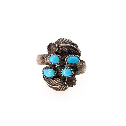 Vintage 1960s Blue Turquoise and Sterling Silver Adjustable Multi Gem Unisex Southwestern Ring Size 8