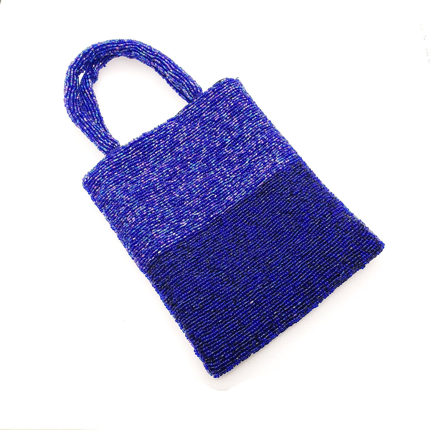 Vintage Blue Purse - 1990s Iridescent Blue Glass Bead Evening Handbag - Beaded Purse for Date Night