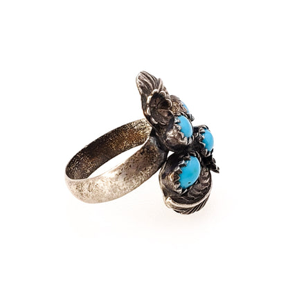 Vintage 1960s Blue Turquoise and Sterling Silver Adjustable Multi Gem Unisex Southwestern Ring Size 8
