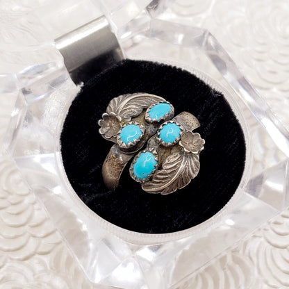Vintage 1960s Blue Turquoise and Sterling Silver Adjustable Multi Gem Unisex Southwestern Ring Size 8