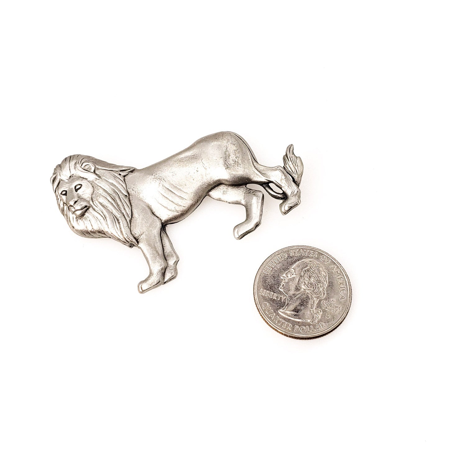 Vintage 1980s JONETTE JEWELRY Large Lion Brooch - 80s Pewter Lion Pin - Large Pewter Animal Brooch