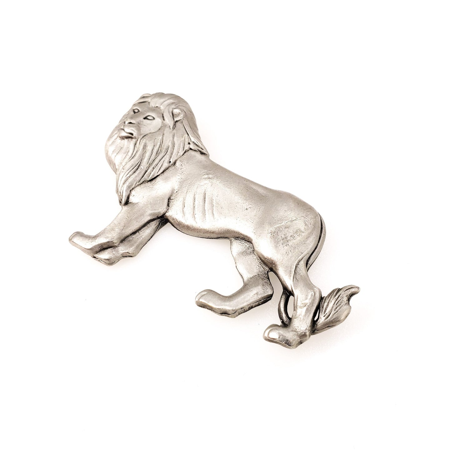 Vintage 1980s JONETTE JEWELRY Large Lion Brooch - 80s Pewter Lion Pin - Large Pewter Animal Brooch