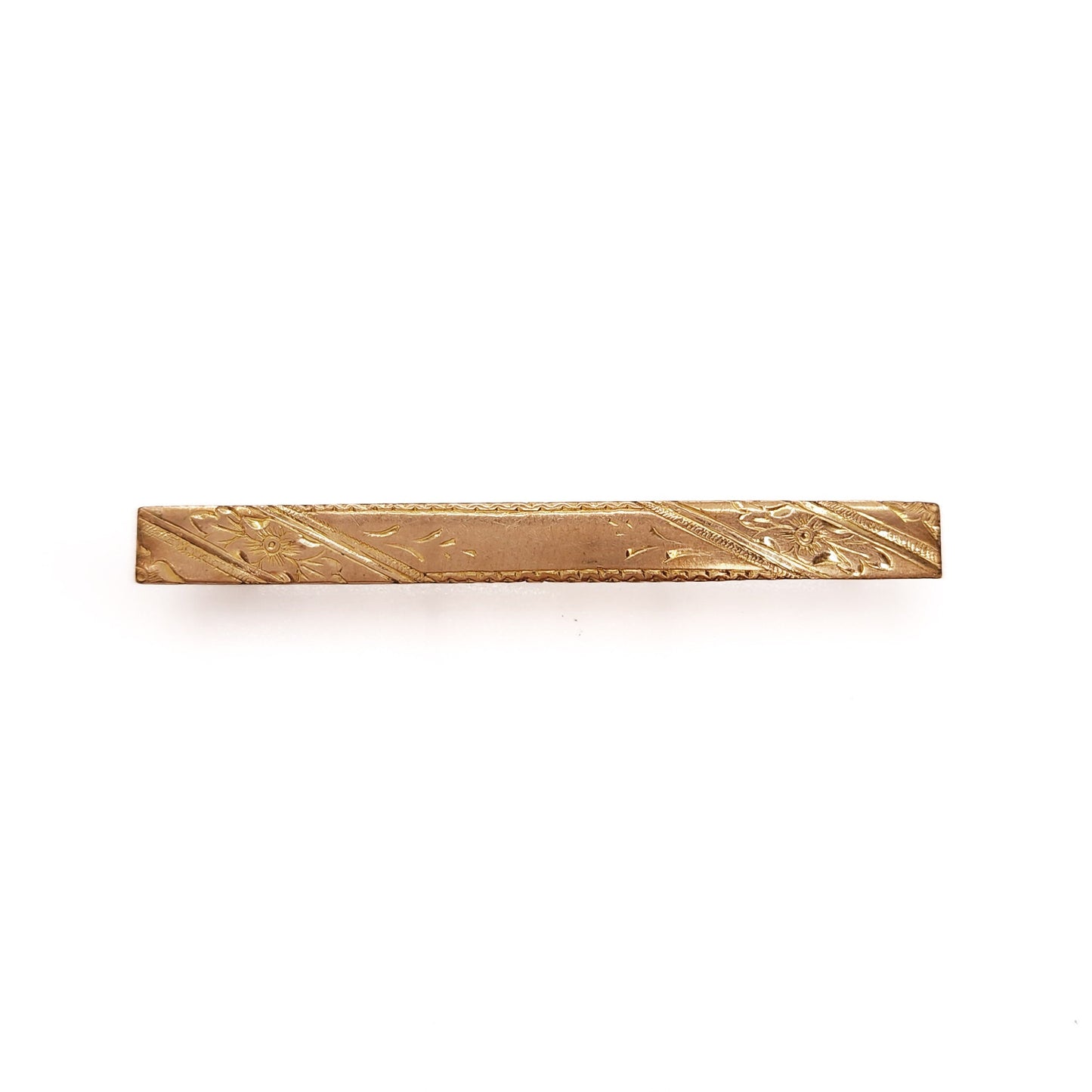 Antique 1900s Art Nouveau Flower Rose Gold Filled Bar Pin - Antique Unisex Long Rose Gold Fill Brooch