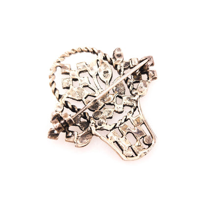 Vintage 1930s Sterling Silver and Marcasite Flower Basket Brooch