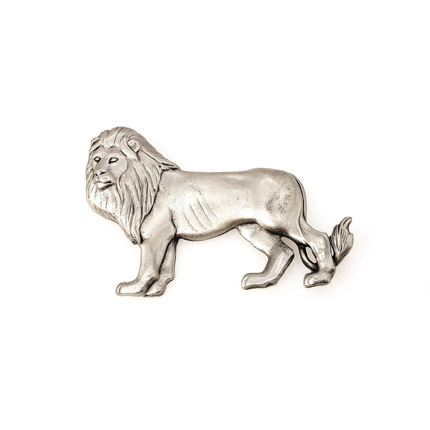 Vintage 1980s JONETTE JEWELRY Large Lion Brooch - 80s Pewter Lion Pin - Large Pewter Animal Brooch