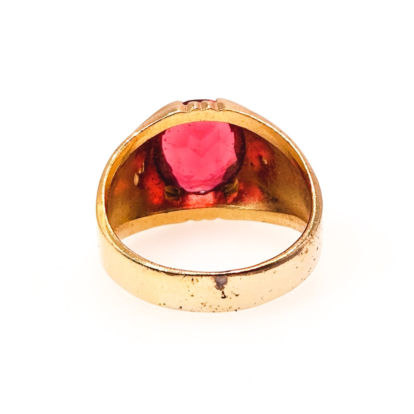 Vintage 1960s CLARK AND COOMBS Red and Yellow Gold Plate Ring - 60s Mid Century Red Glass and Gold Electroplated Unisex Ring Size 11.25