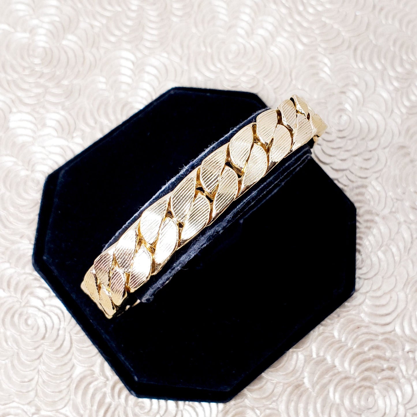 Vintage 1940s SPEIDEL Thick Gold Plate Textured Cuff 7" Bracelet with Original Box - 40s Signed Designer Gold Stackable Cuff