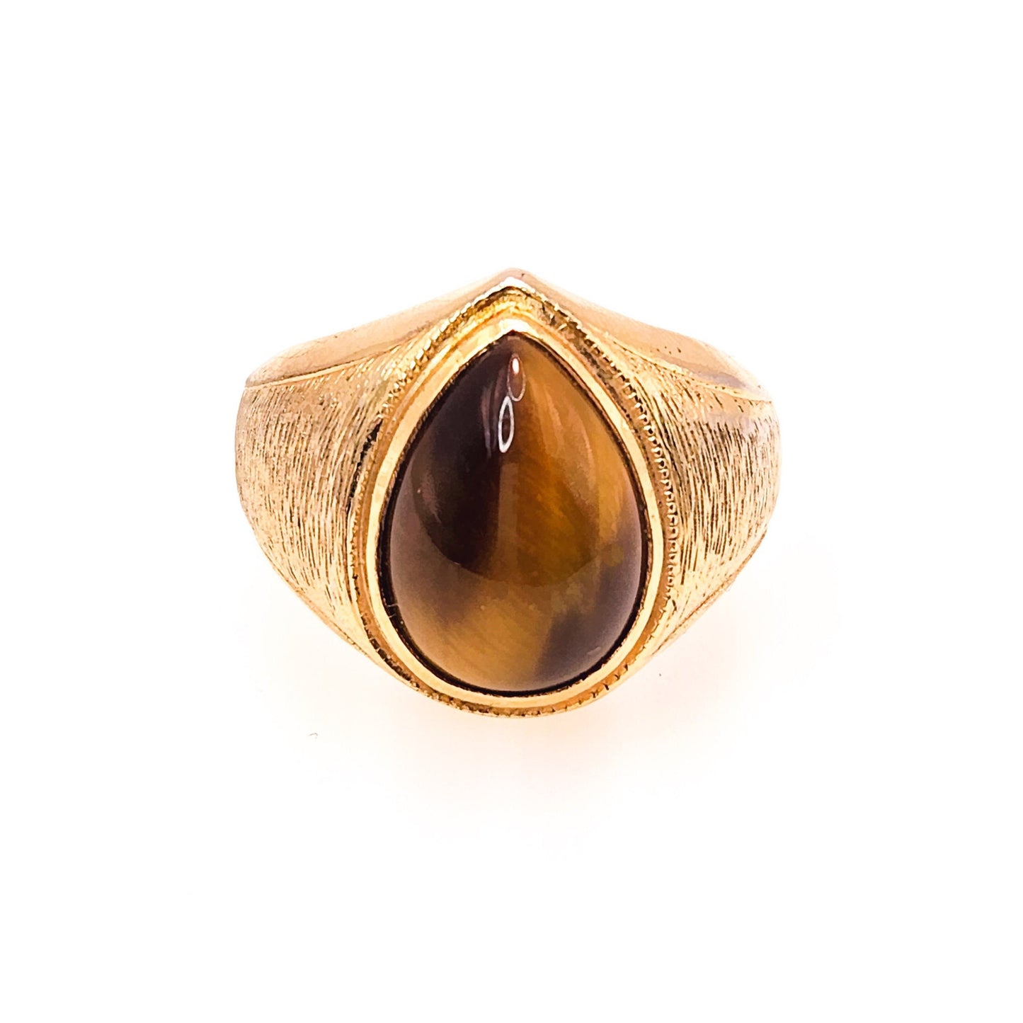 Vintage 1960s CLARK AND COOMBS Tiger's Eye and 10K Gold Electroplate Ring - 60s Brown Quartz Mid Century Unisex Ring Size 10.75