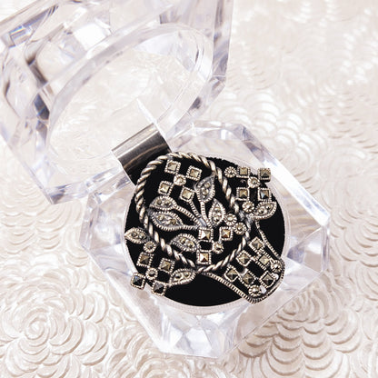 Vintage 1930s Sterling Silver and Marcasite Flower Basket Brooch