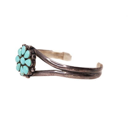 Vintage 1970s Imitation Turquoise and Sterling Petit Point Cuff - 70s Blue Imitation Turquoise Silver Southwestern 7" Bracelet