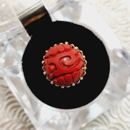 Vintage 1950s CLARK AND COOMBS Imitation Cinnabar and 10K Gold Filled Ring Size 7