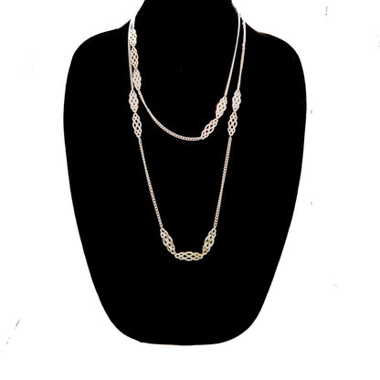 Vintage 1980s Silver Tone and Silver Plate Celtic Knot Costume Long Chain 54" Necklace