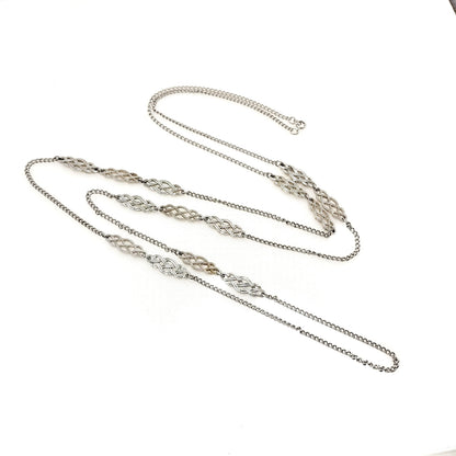 Vintage 1980s Silver Tone and Silver Plate Celtic Knot Costume Long Chain 54" Necklace