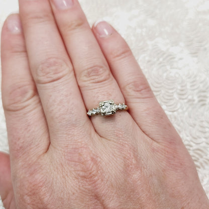 Vintage 1930s Art Deco Two Tone 0.50 CTTW Diamond Illusion Setting 14k Engagement Ring Size 6.75