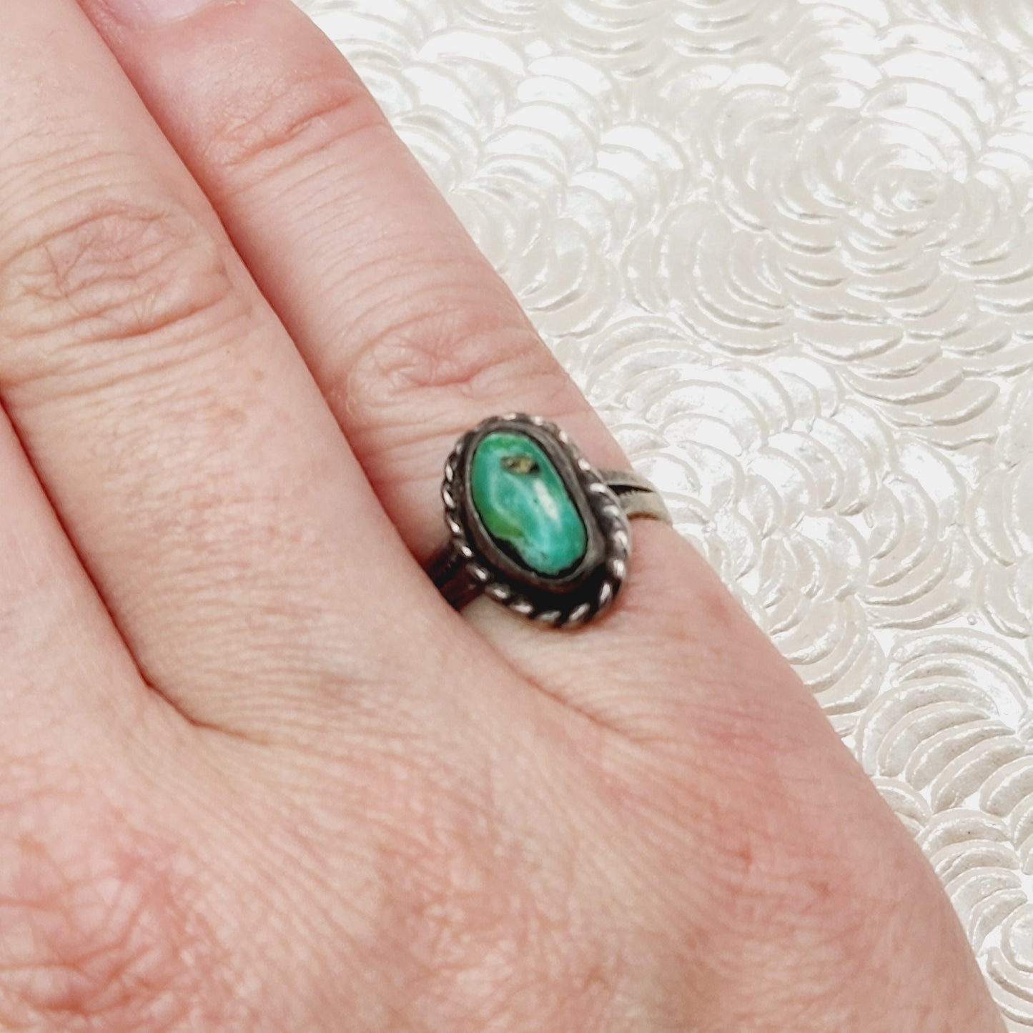 Vintage Turquoise Ring -  1980s Blue Turquoise and Sterling Silver Solitaire Ring - Southwestern Ring Size 4.25 - Turquoise Pinky Ring