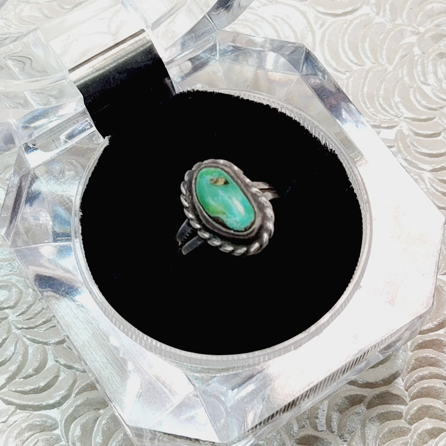 Vintage Turquoise Ring -  1980s Blue Turquoise and Sterling Silver Solitaire Ring - Southwestern Ring Size 4.25 - Turquoise Pinky Ring