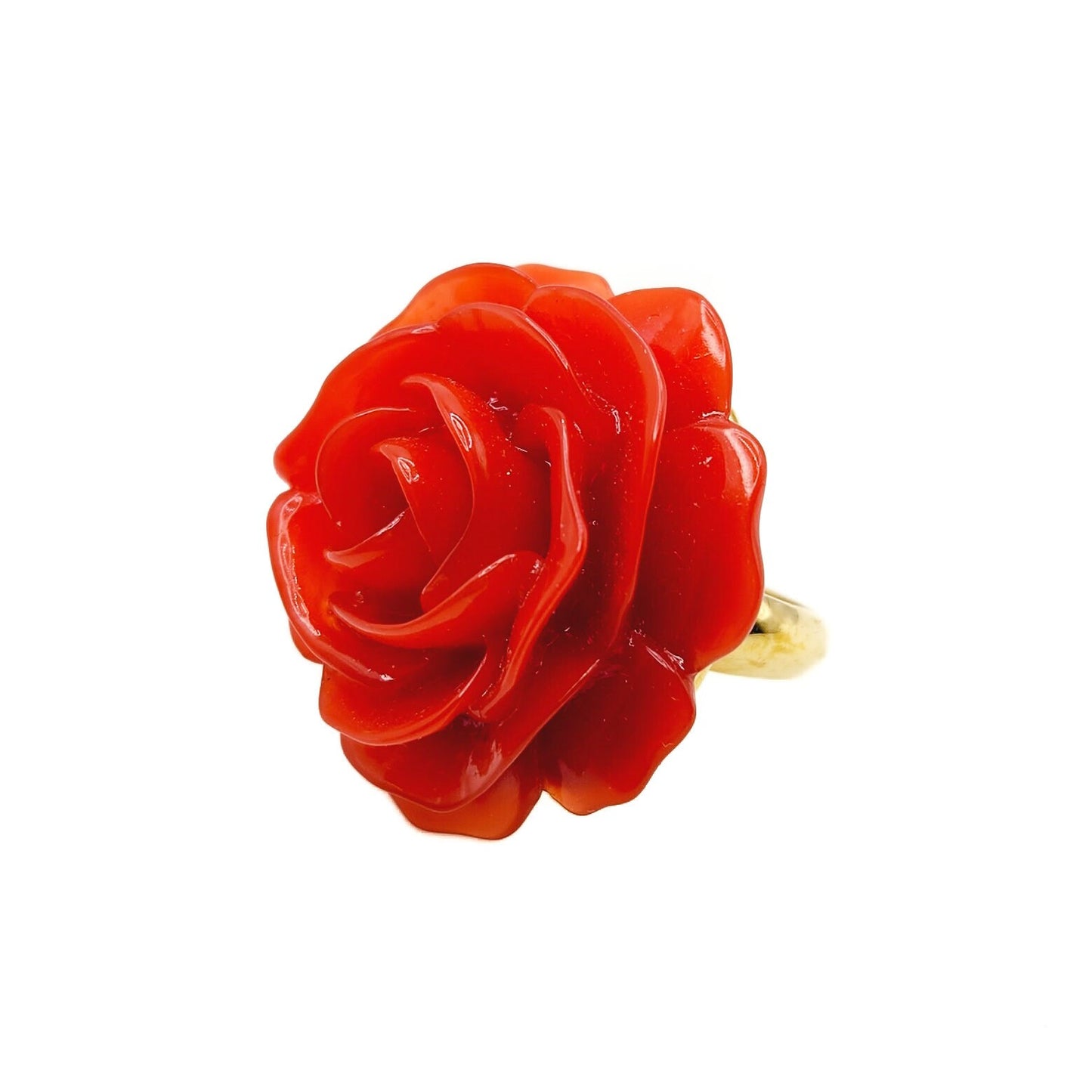 Vintage 1990s KENNETH JAY LANE Red Rose Enamel Statement Gold Plate Ring Size 8.5 - 90s Large Red Rose Statement Flower Ring