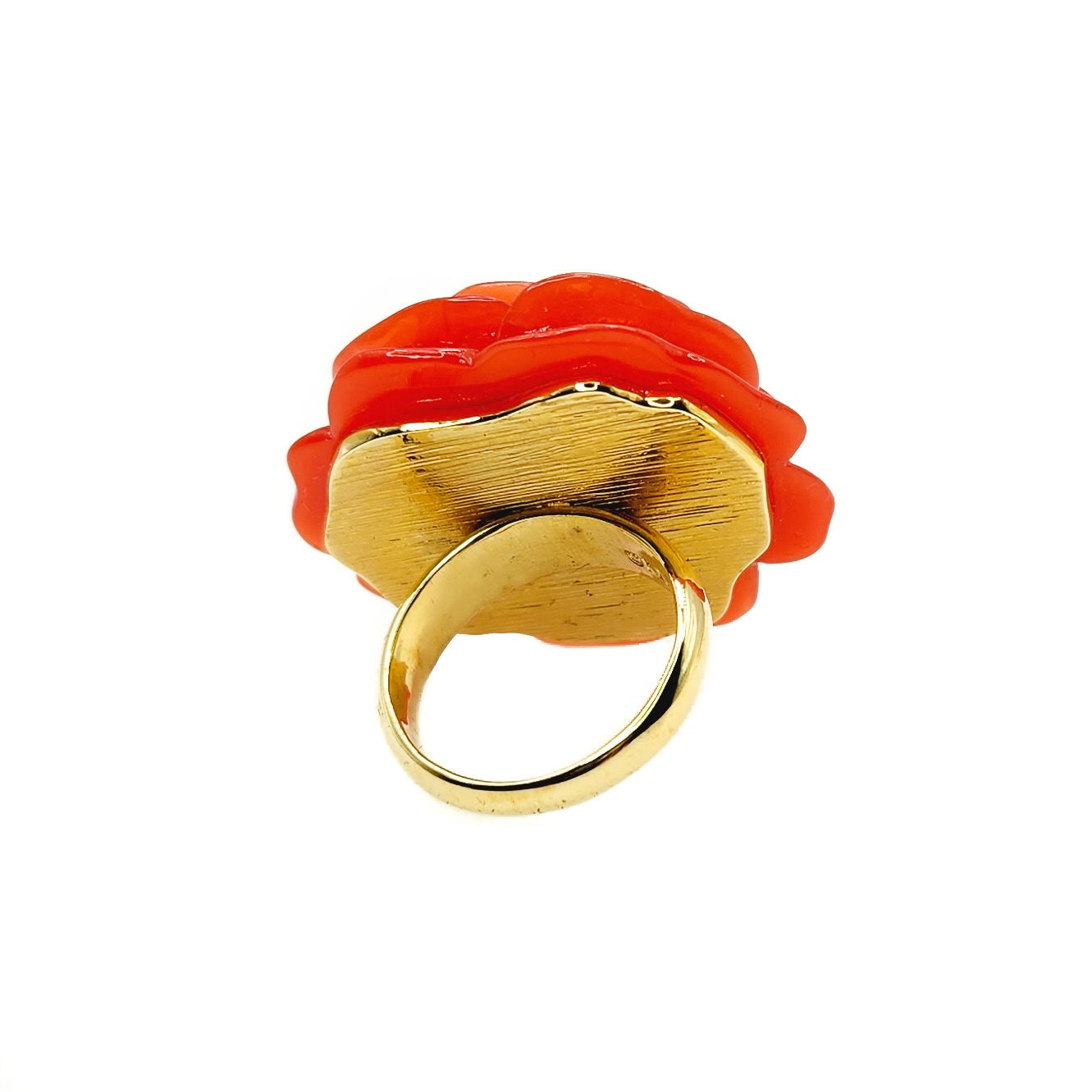 Vintage 1990s KENNETH JAY LANE Red Rose Enamel Statement Gold Plate Ring Size 8.5 - 90s Large Red Rose Statement Flower Ring