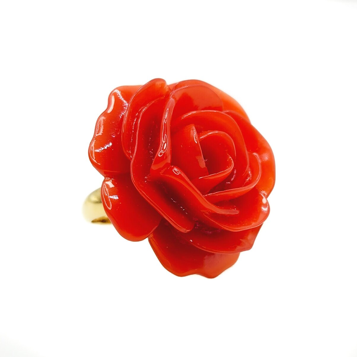 Vintage 1990s KENNETH JAY LANE Red Rose Enamel Statement Gold Plate Ring Size 8.5 - 90s Large Red Rose Statement Flower Ring