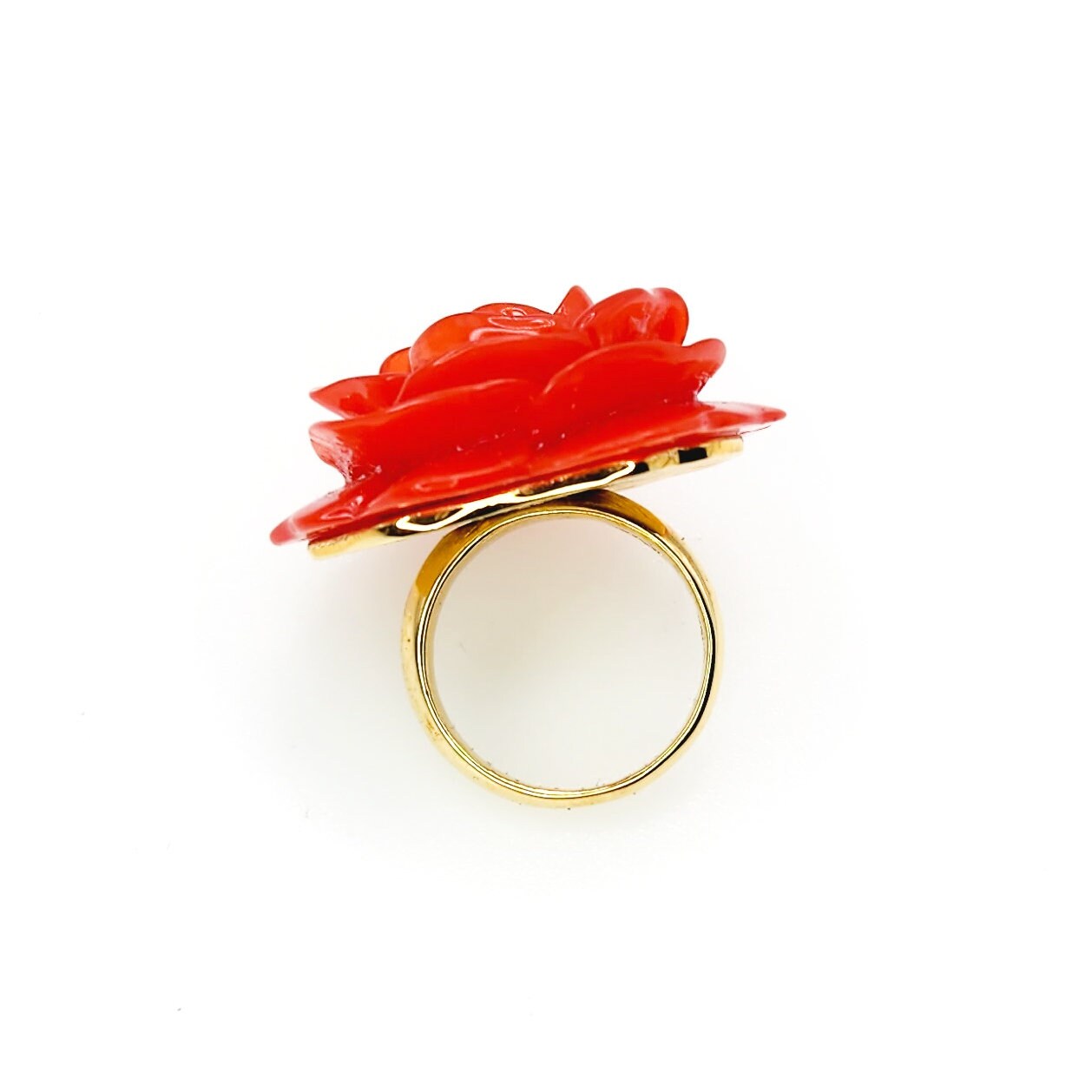 Vintage 1990s KENNETH JAY LANE Red Rose Enamel Statement Gold Plate Ring Size 8.5 - 90s Large Red Rose Statement Flower Ring