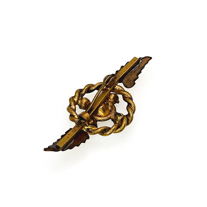 Antique 1910s Edwardian Green and Clear Paste and Gold Filled Wreath Leaf Brooch
