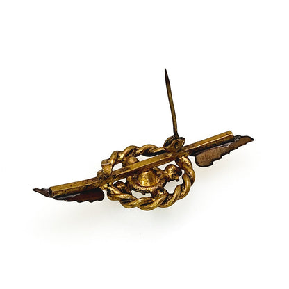 Antique 1910s Edwardian Green and Clear Paste and Gold Filled Wreath Leaf Brooch