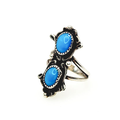Vintage 1990s Blue Turquoise Cabochon and Sterling Silver Pinky Ring Size 4.5