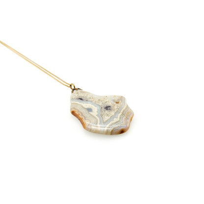 Vintage 1990s Banded Agate Stone Slice and Brass Pendant Southwestern 16"  Necklace