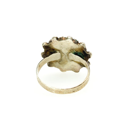Vintage 1980s Blue Turquoise and Sterling Silver Petit Point Flower Southwestern Cluster Silver Ring Size 8