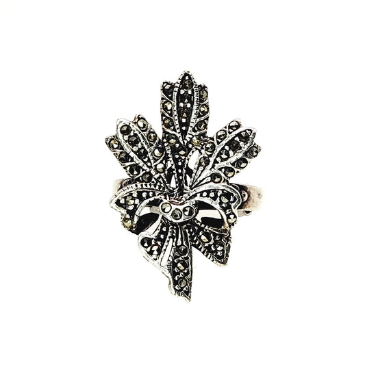 Vintage 1940s Sterling Silver and Marcasite Bouquet Ring Size 8.25 - 40s Silver, Marcasite Flower Ring