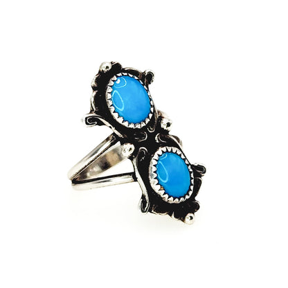 Vintage 1990s Blue Turquoise Cabochon and Sterling Silver Pinky Ring Size 4.5