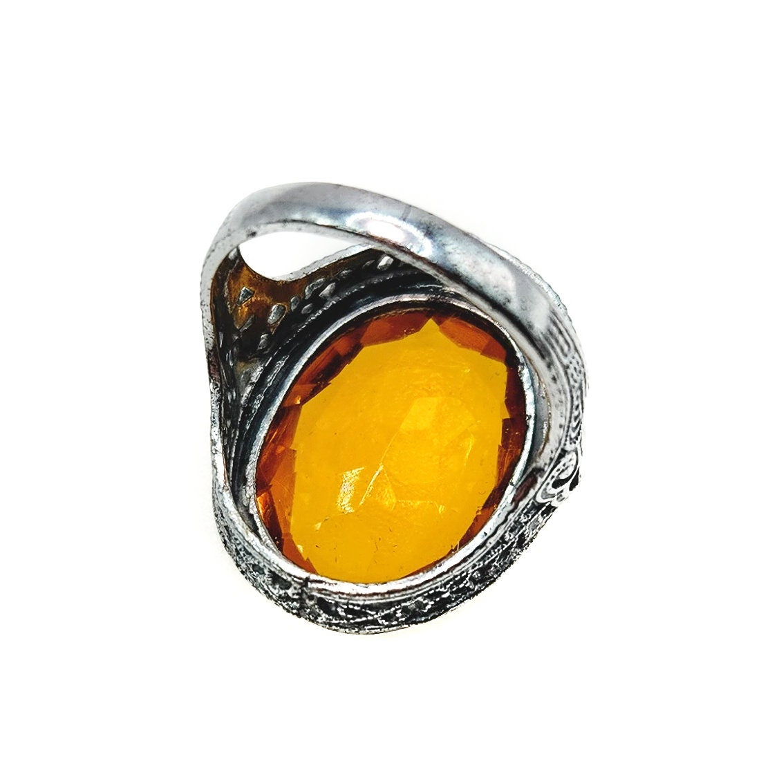 Antique 1920s Art Deco Orange Glass, Silver Ring - Deco Faceted Glass and Sterling Silver Pinky Ring Size 4.25 - Antique Pinky Ring