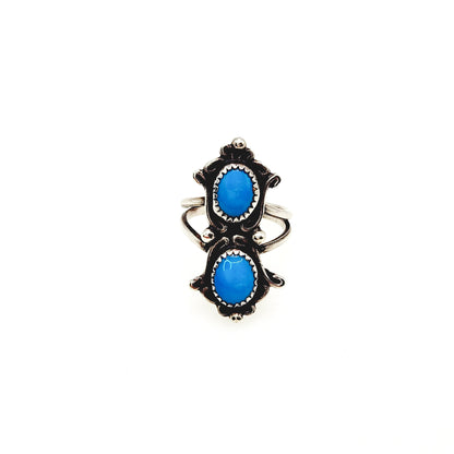 Vintage 1990s Blue Turquoise Cabochon and Sterling Silver Pinky Ring Size 4.5