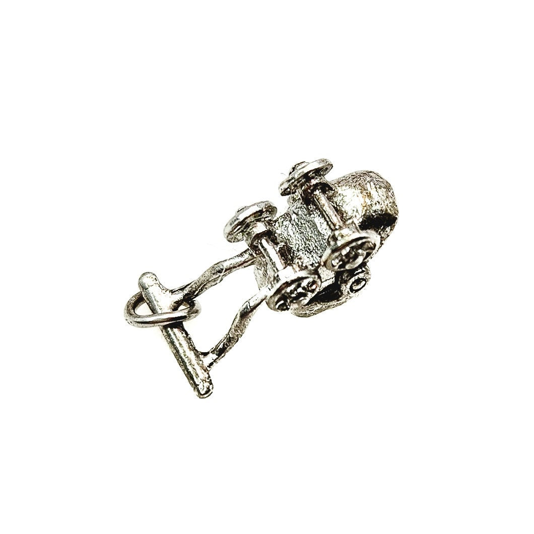 Vintage Baby Carriage Charm - 1960s Sterling Silver Baby Carriage Moveable Charm - Silver