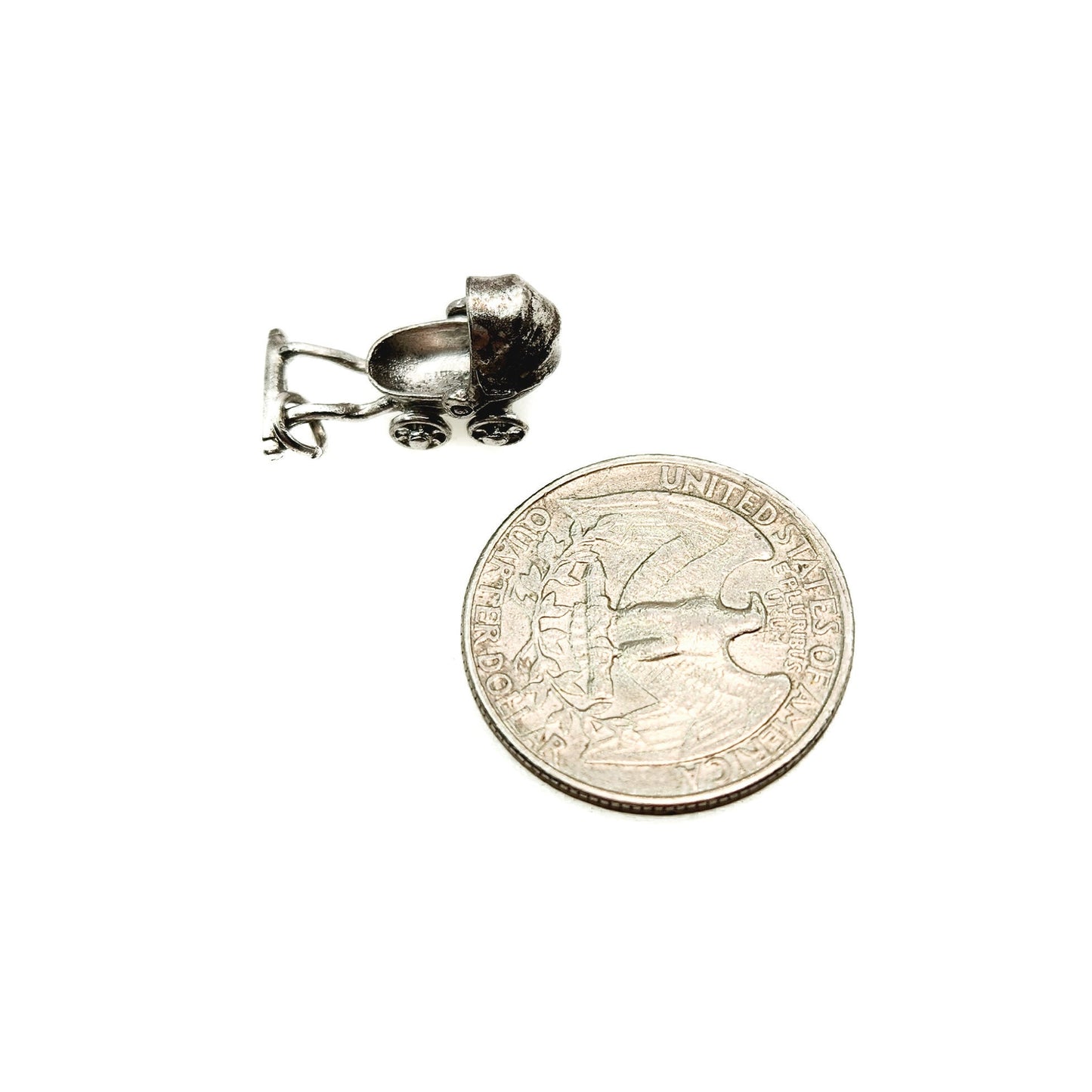 Vintage Baby Carriage Charm - 1960s Sterling Silver Baby Carriage Moveable Charm - Silver