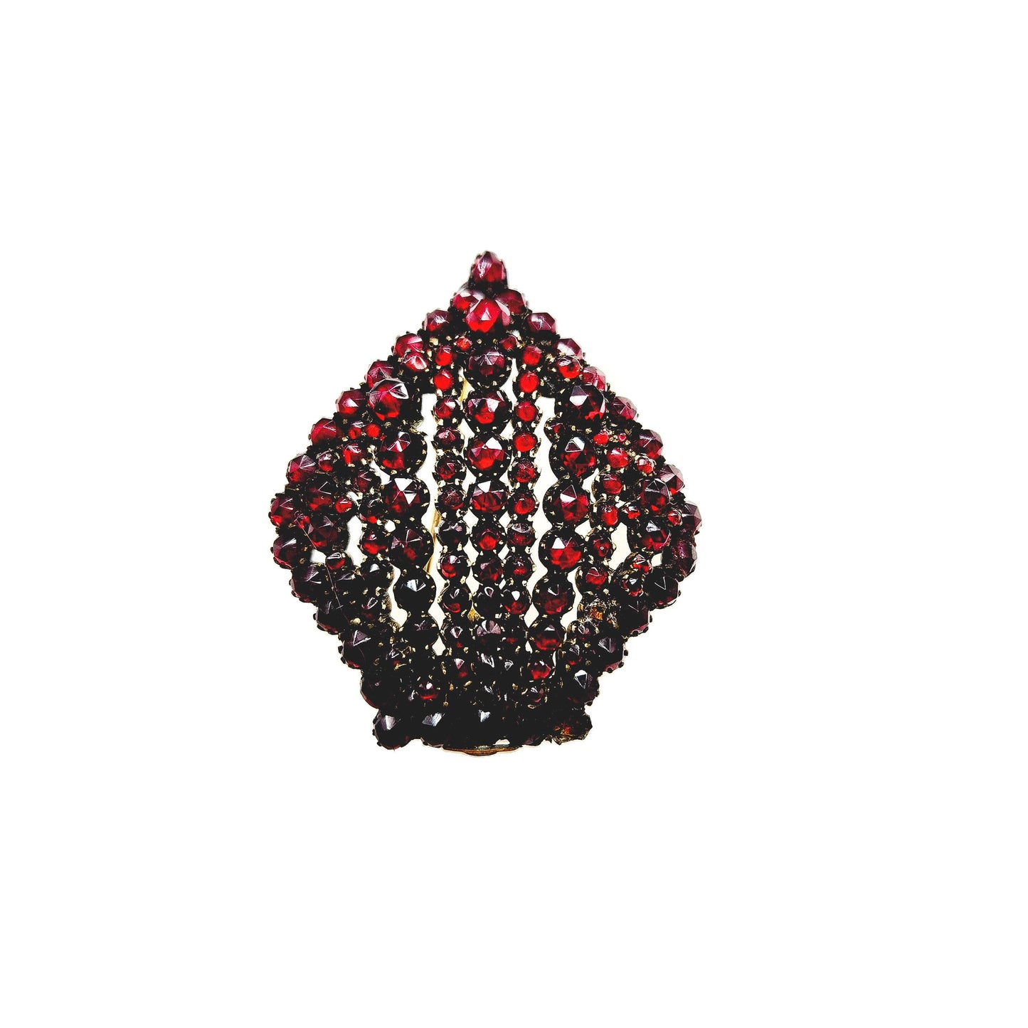 Antique 1890s Bohemian Garnet and Gilt Large Brooch and Necklace - Red Czech Garnet Statement Crown Brooch & Pendant