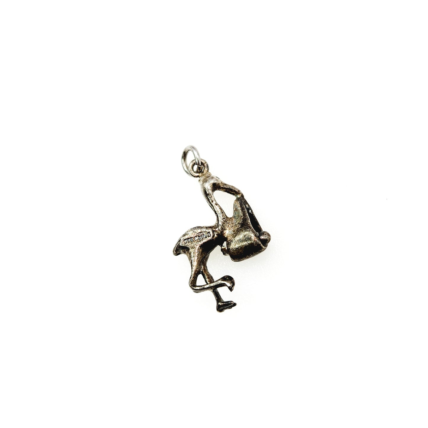 Vintage 1960s Sterling Silver Stork and Baby Bundle Charm - 60s Silver Stork and Baby Charm - Vintage Silver Baby Shower Gift