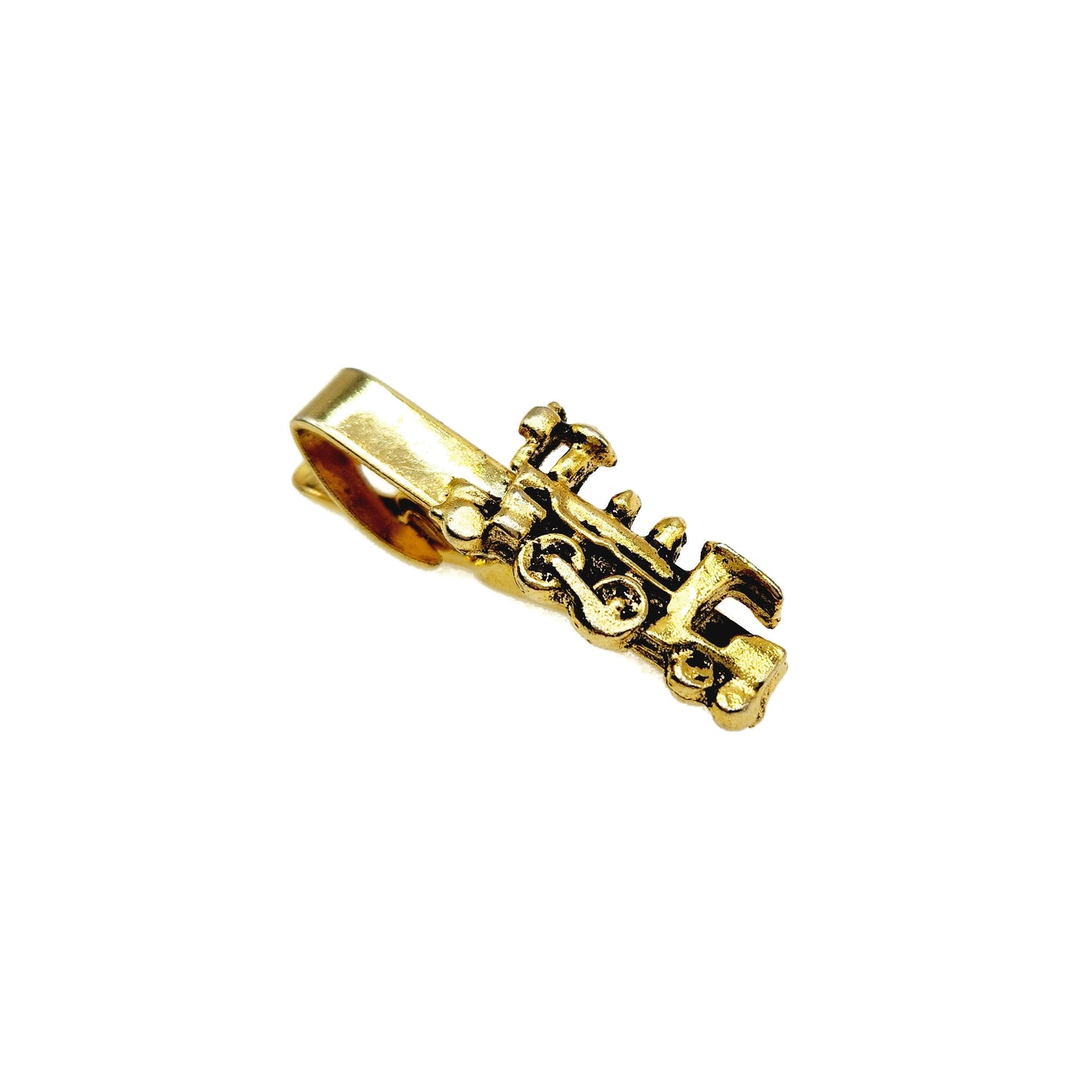 Vintage 1970s Train Tie Clip - 70s Yellow Gold Tone Steam Train Tie Clip - Train Jewelry for Men