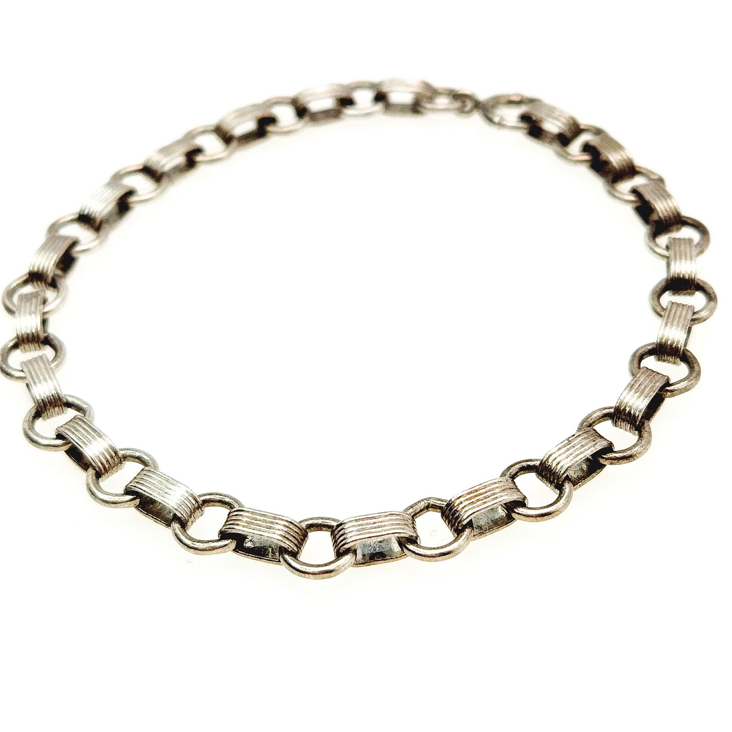 Vintage Sterling Silver Charm Bracelet - 1960s Silver Link Unisex 7" Bracelet - Silver Layering Bracelet - Mid Century Silver Bracelet