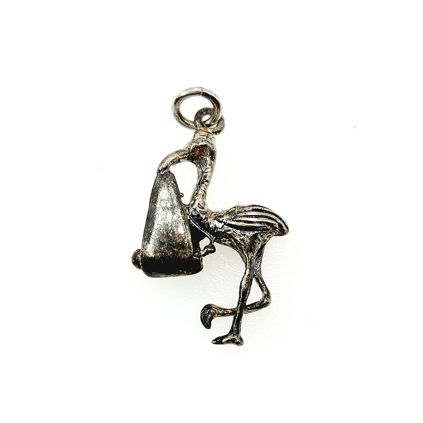 Vintage 1960s Sterling Silver Stork and Baby Bundle Charm - 60s Silver Stork and Baby Charm - Vintage Silver Baby Shower Gift