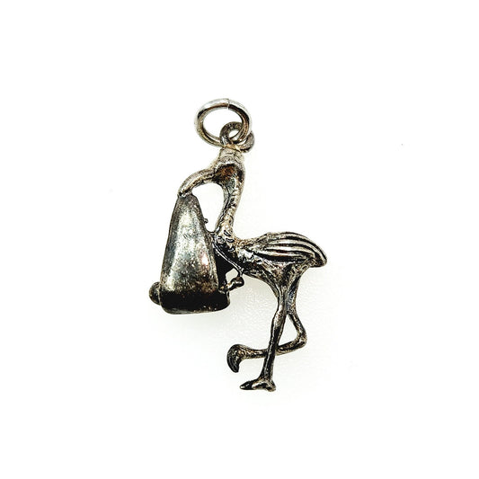 Vintage 1960s Sterling Silver Stork and Baby Bundle Charm - 60s Silver Stork and Baby Charm - Vintage Silver Baby Shower Gift