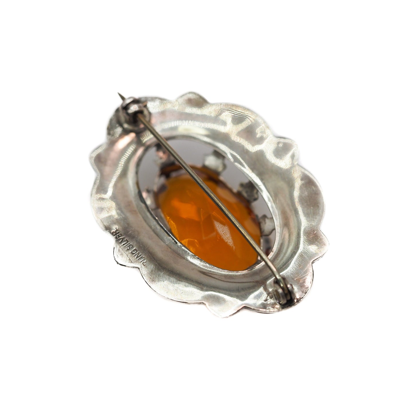 Vintage 1950s Scottish Pebble Agate, Bloodstone, Jasper, Orange Glass, and Sterling Silver Oval Large Brooch - Vintage Scottish Agate Pin