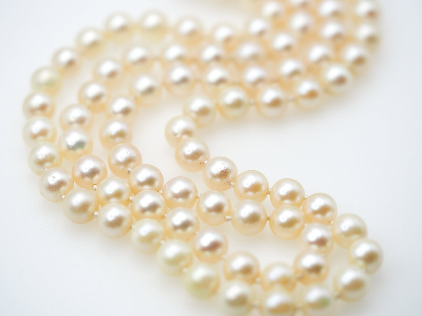 Vintage 1950s Cultured Japanese Akoya Pearl Double Strand with 14K White Gold, Sapphire, Diamond Clasp 16" Necklace - Vintage Pearl Necklace