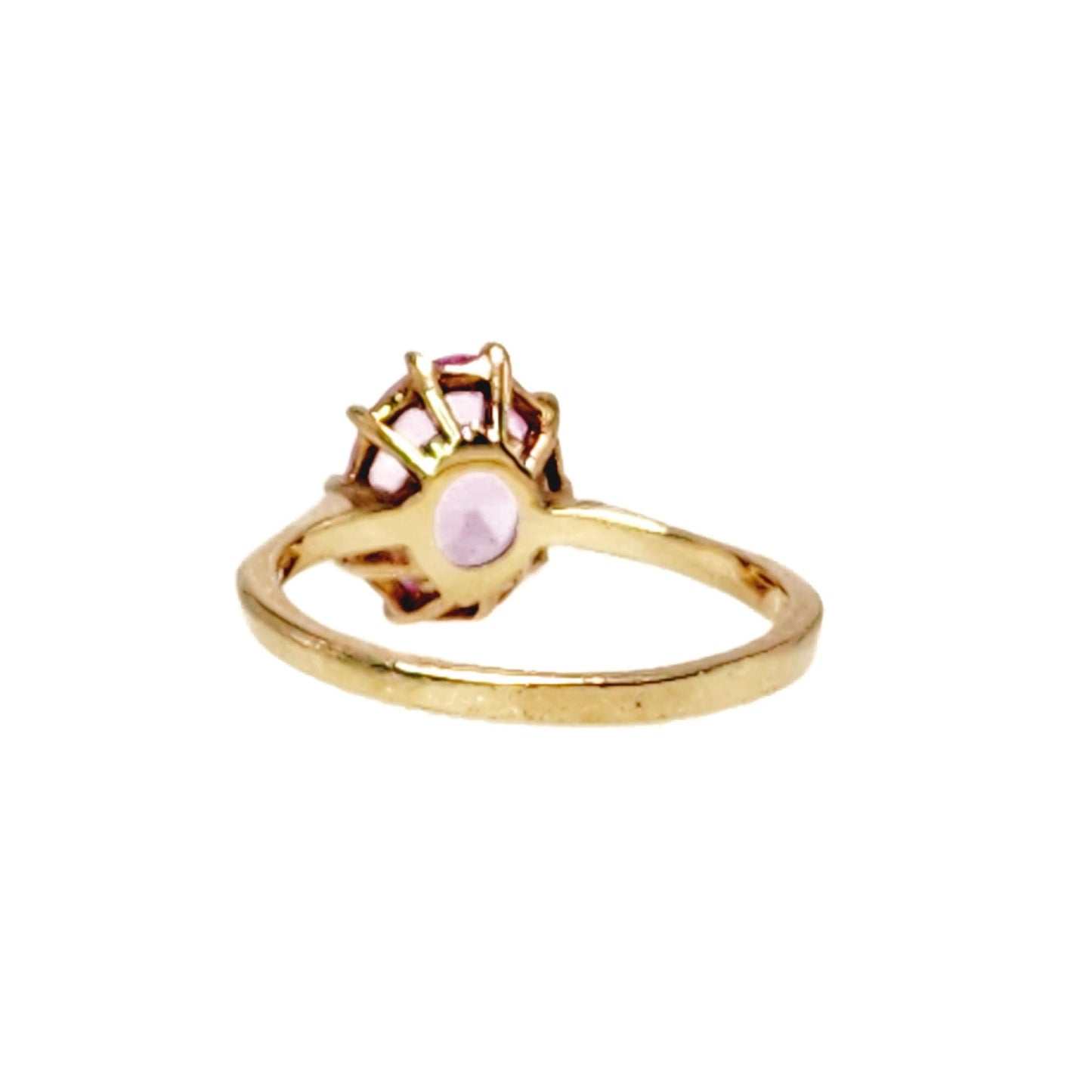 Vintage 1960s Oval Cut Lab Created Pink Sapphire and 10K Solitaire Ring Size 5 - 60s Yellow Gold, Pink Lab Sapphire Ring