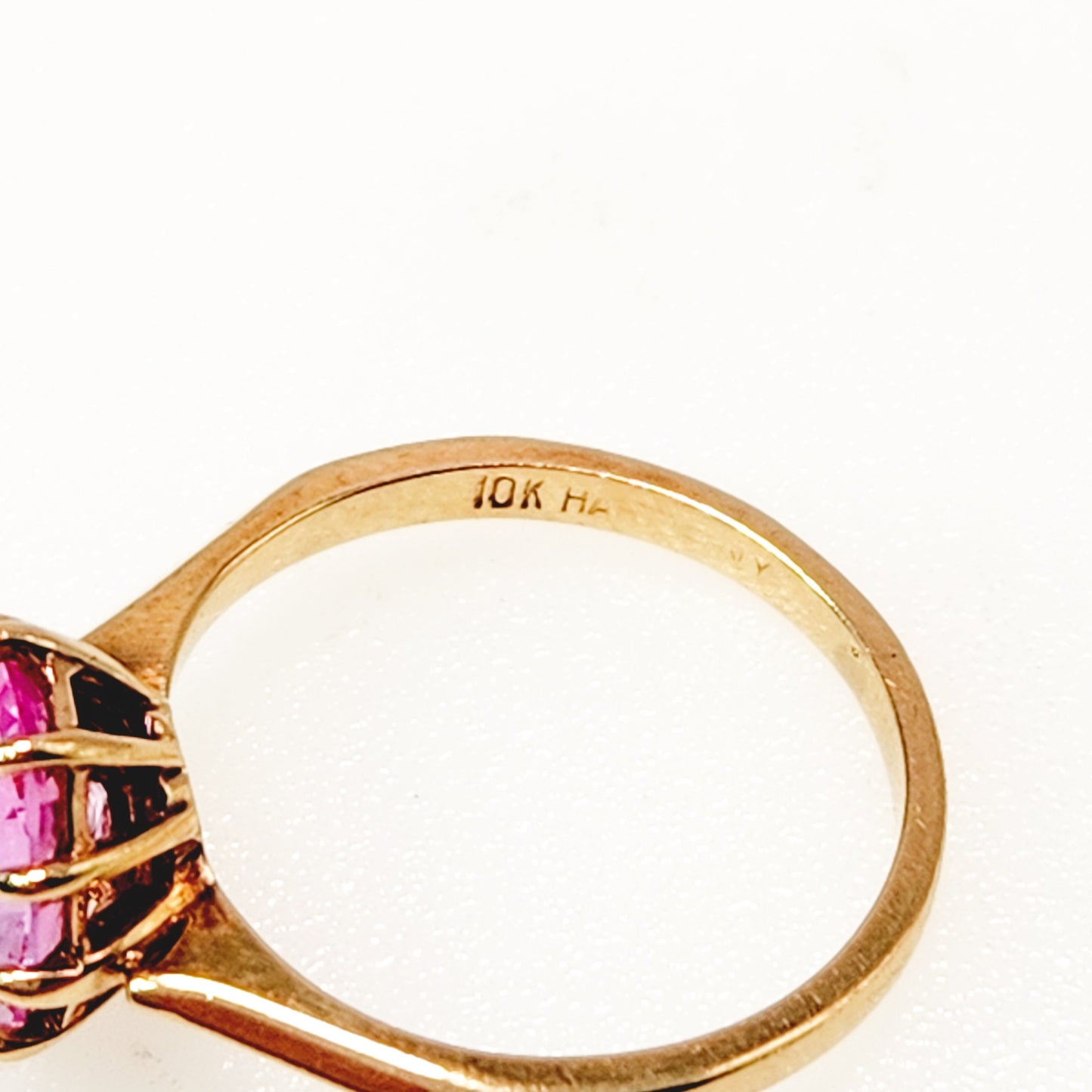 Vintage 1960s Oval Cut Lab Created Pink Sapphire and 10K Solitaire Ring Size 5 - 60s Yellow Gold, Pink Lab Sapphire Ring