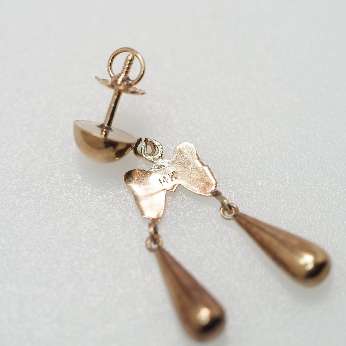 Antique Victorian Bow Gold Earrings - Late Victorian 14K Yellow Gold Bow Dangle Earrings - Pierced Gold 1900s Victorian Earrings Rare -